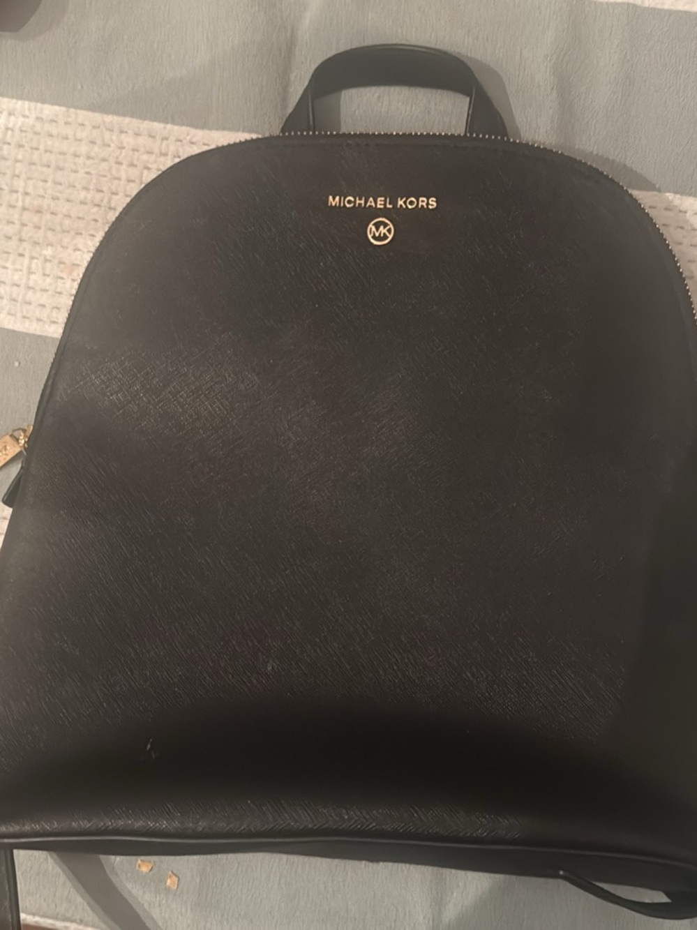 Michael Kors Black Leather Saffiano Backpack with Gold Logo